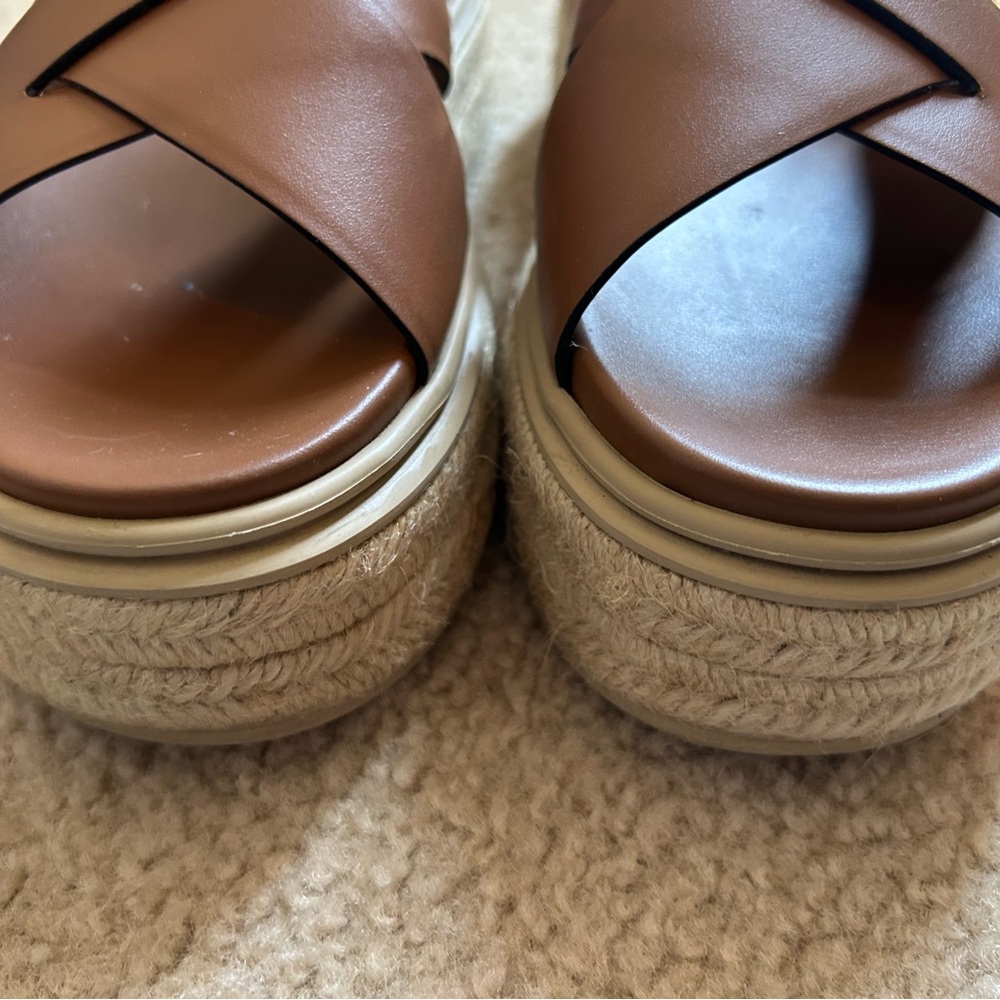 Prada Tan Leather Crisscross Platform Slingback Sandals - Picture 2 of 7